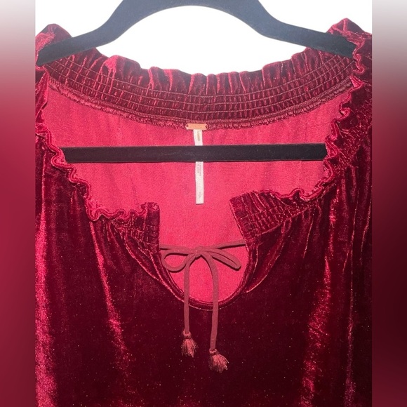 NWOT Free People Velvet Tie Front Detail Tee in Deep Red ♥️♥️ Size Small Holiday - Picture 2 of 8